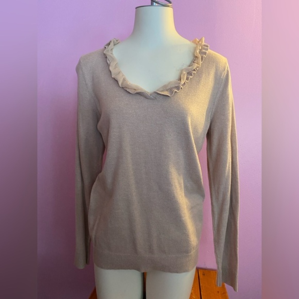 Ann Taylor Ruffled V-Neck Sweater